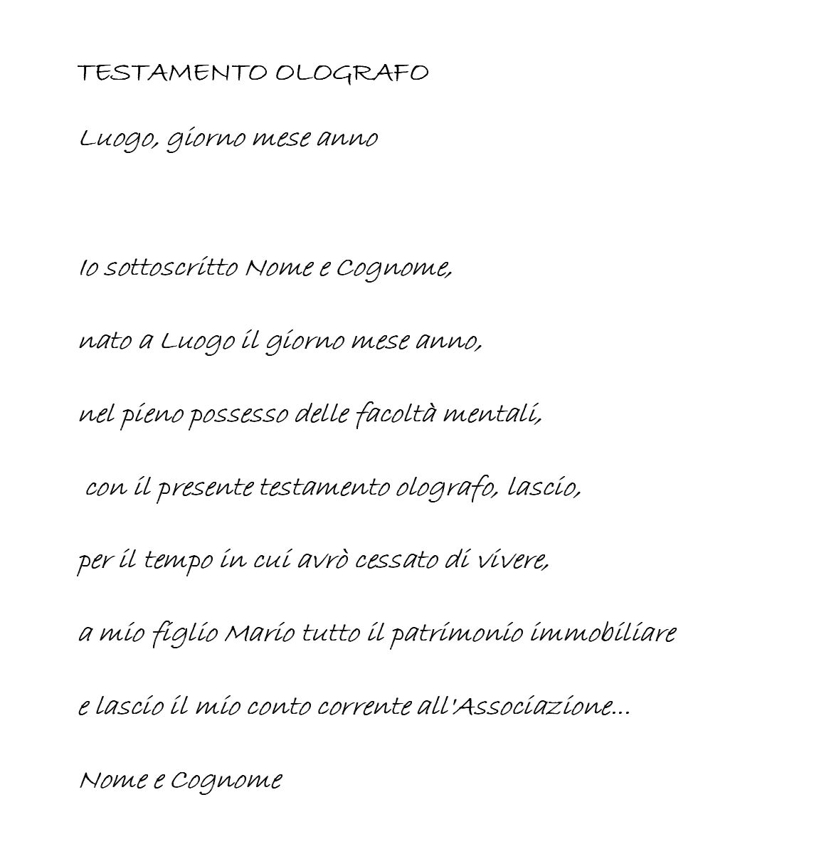 Testamento Olografo Modello